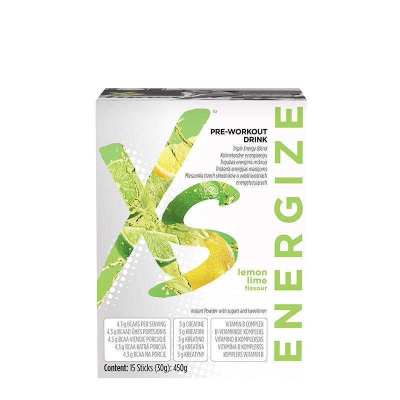 Citriniu ir zaliuju citrinu skonio gerimas pries treniruote XS 121602 XS™ Pre-Workout Drink gerimas prieš treniruote